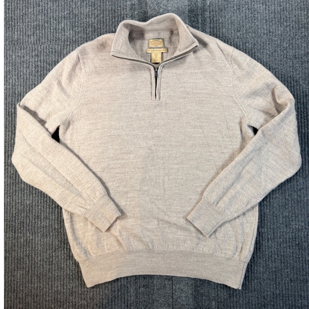 Telluride Clothing Co Mens Small Merino Wool Quarter Zip Sweater Tan Oatmeal